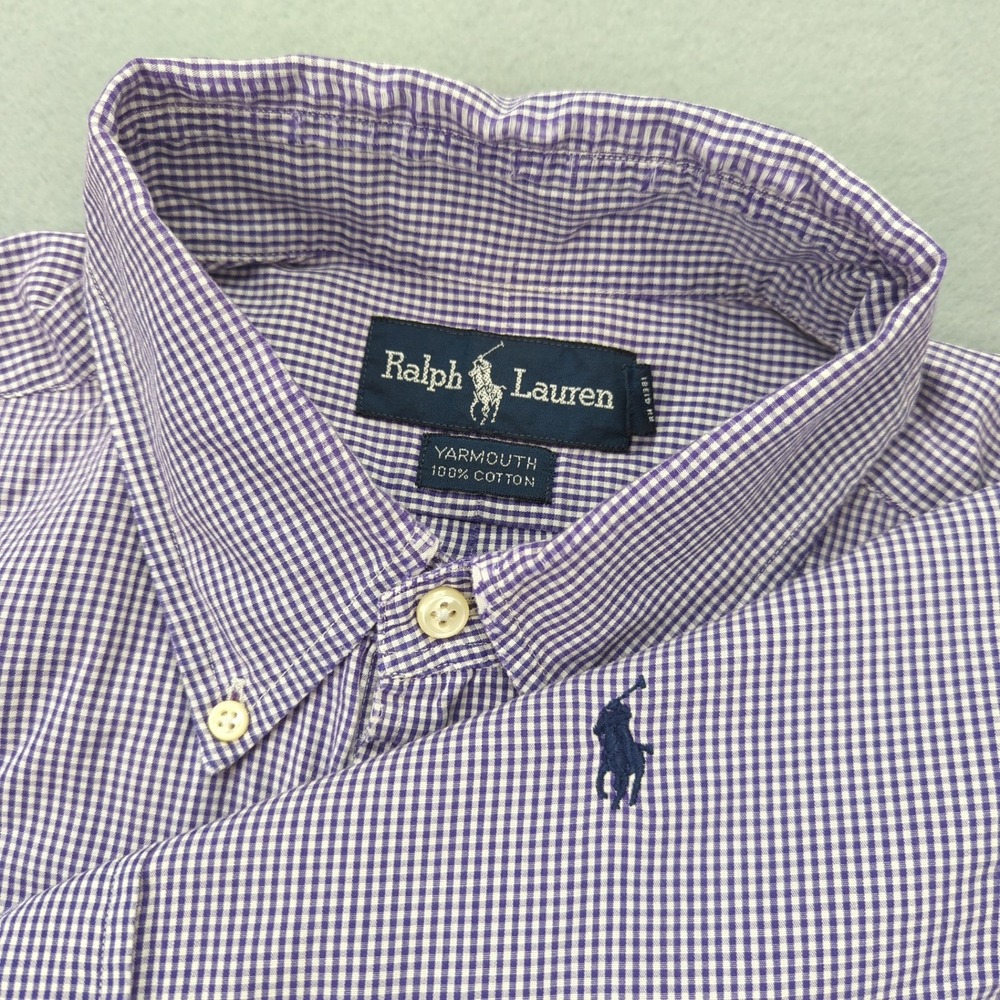 Vtg‎ Ralph Lauren Shirt Mens 16.5 34/35 Yarmouth Purple Gingham Button Down Pony